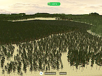 Kuvakaappaus MetNe-hankkeessa kehitetystä visualisointisovelluksesta. Visualisointi mahdollistaa erilaisten metsänkäsittelytoimenpiteiden vertailun ja vaikutuksen tarkastelun.