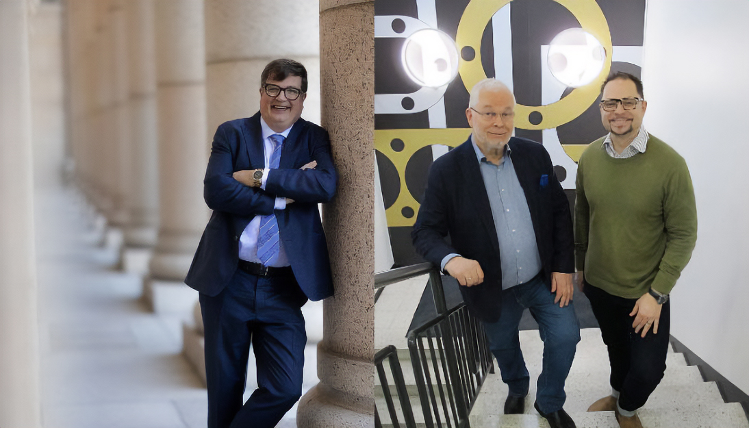 Puheenjohtajagaalassa palkitut Vuoden 2024 elinkeinovaikuttaja työministeri Arto Satonen ja Vuoden 2024 yritysjohtajat TT Gasketsin hallituksen puheenjohtaja Matti Arpiainen ja toimitusjohtaja Aleksi Arpiainen.
