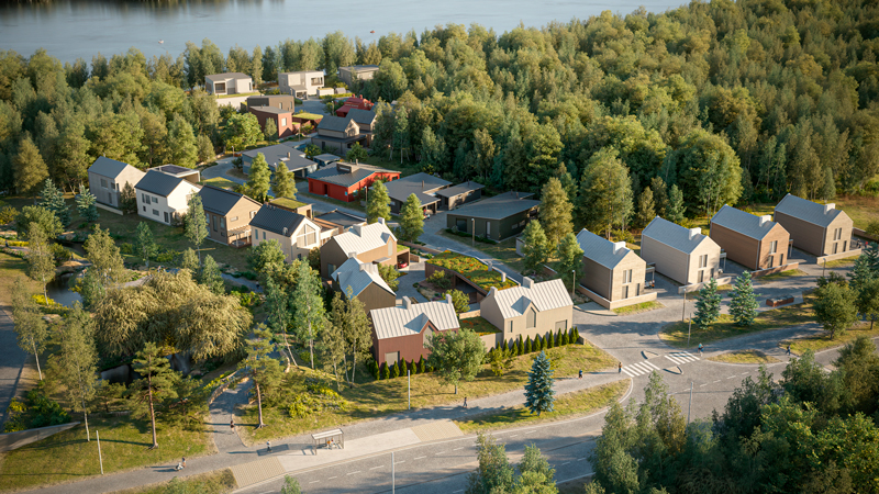 Hartaanselänrannan alue yhdistää Oulujokisuiston maiseman ja urbaanin rakentamisen. (Havainnekuva)