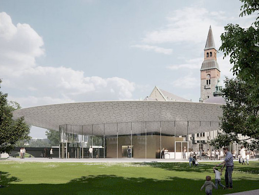 Kansallismuseo laajenee museon pihapuistoon Kansallismuseon päärakennuksen yhteyteen. Kuva JKMM Arkkitehdit