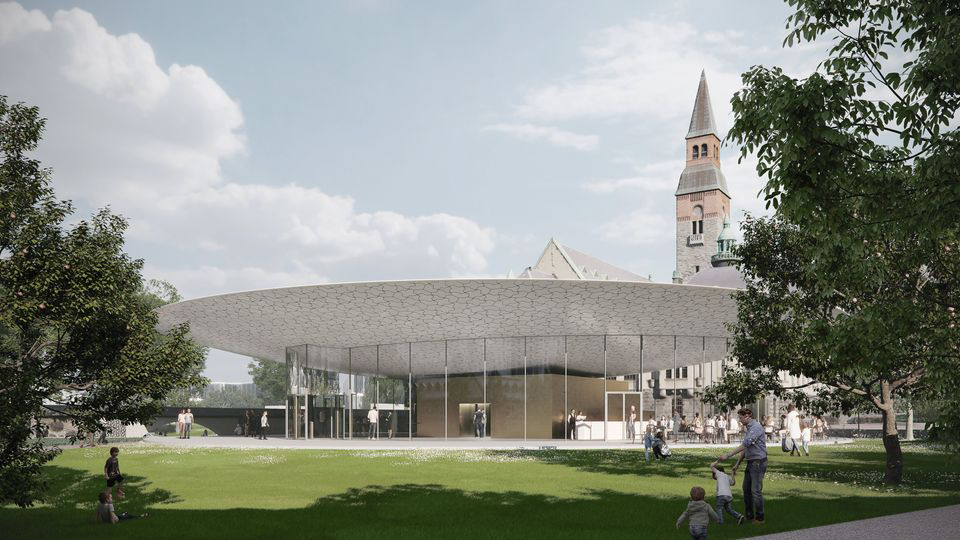 Kansallismuseo laajenee museon pihapuistoon Kansallismuseon päärakennuksen yhteyteen. Kuva JKMM Arkkitehdit