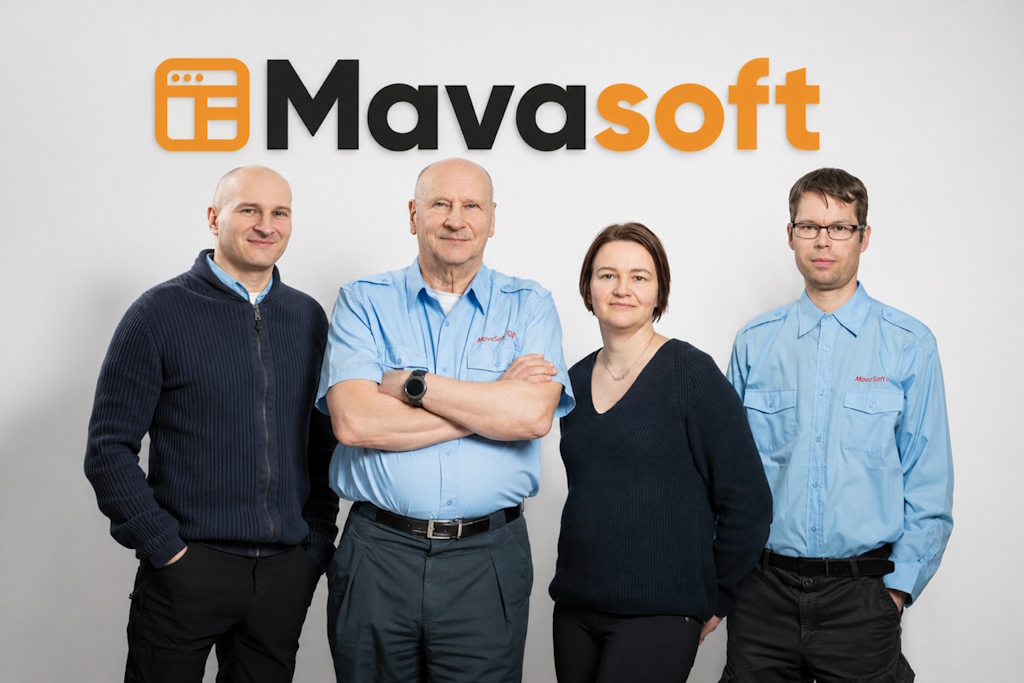 Mavasoftia kehittävät ja asiakkaita palvelevat Markku Valkonen, Mauri Valkonen, Paula Valkonen ja Tero Hämäläinen.
