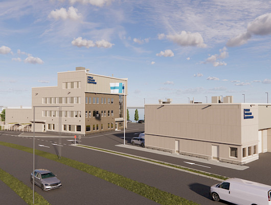 Uudelle tontille rakennetaan kaksi uutta rakennusta ja tarkastusalue. Kuva: Sweco Architects Oy.