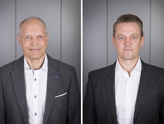 Patenttiasiamies Reijo Kangasmäki ja patenttiasiamiesharjoittelija Ville Pekkanen